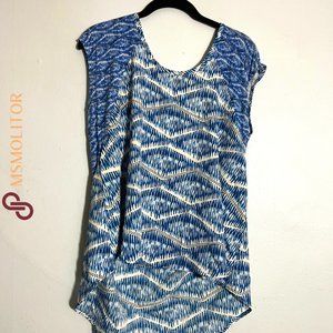 Akemi + Kin Blue and White Sleeveless Patterned Top